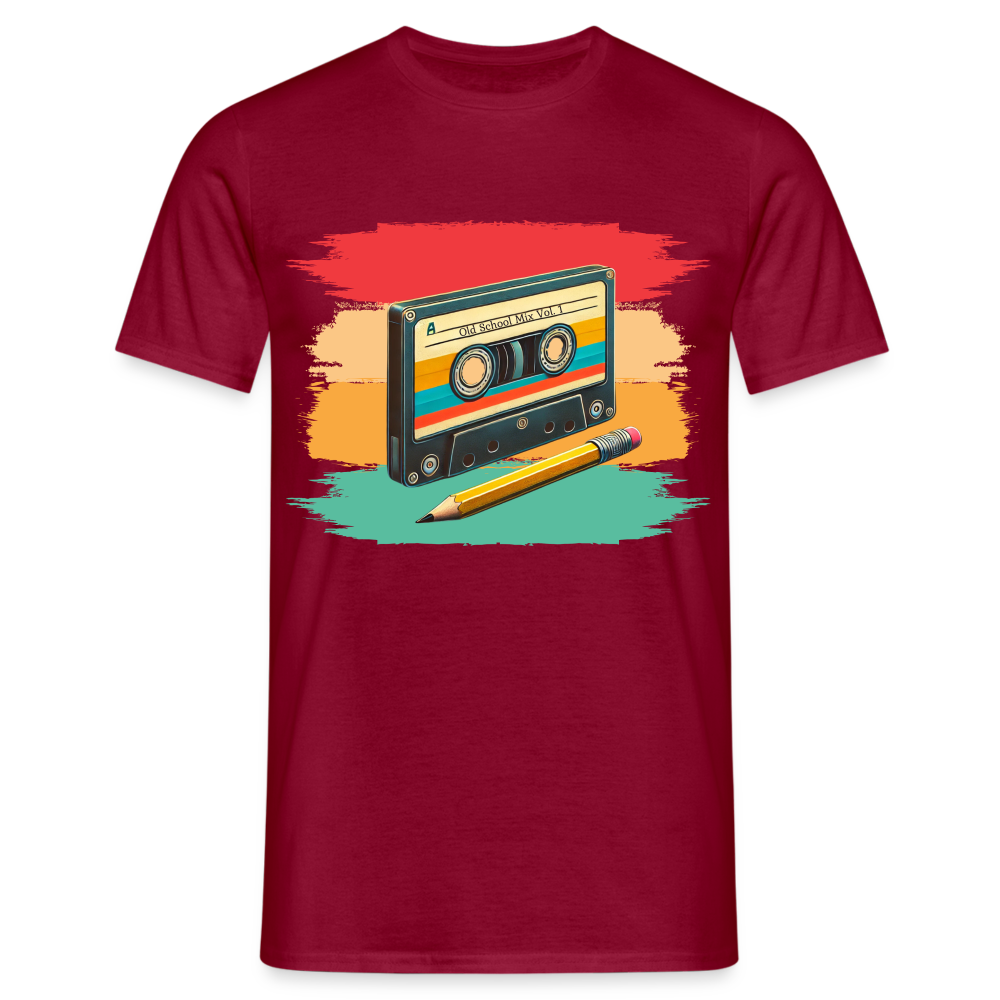 Retro Kassette und Bleistift Herren T-Shirt - Ziegelrot