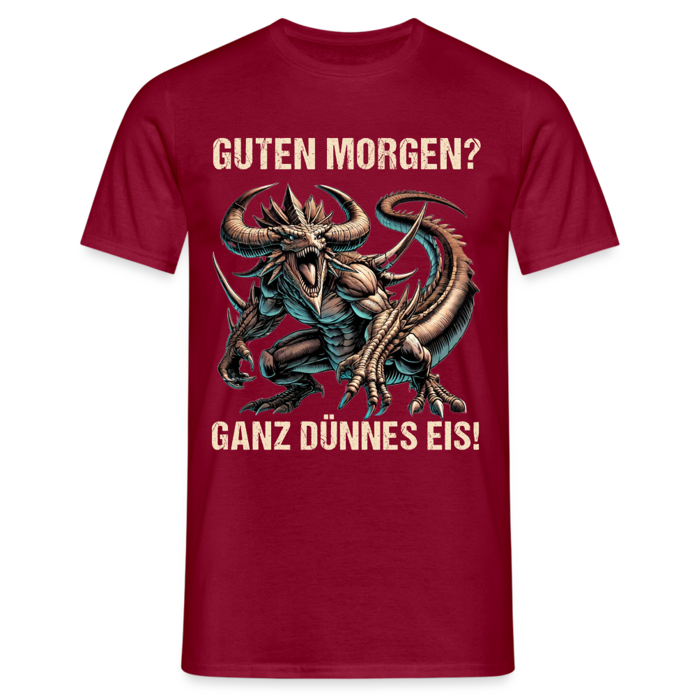 Guten Morgen? Ganz dünnes Eis böse Monsterechse Herren T-Shirt - Ziegelrot