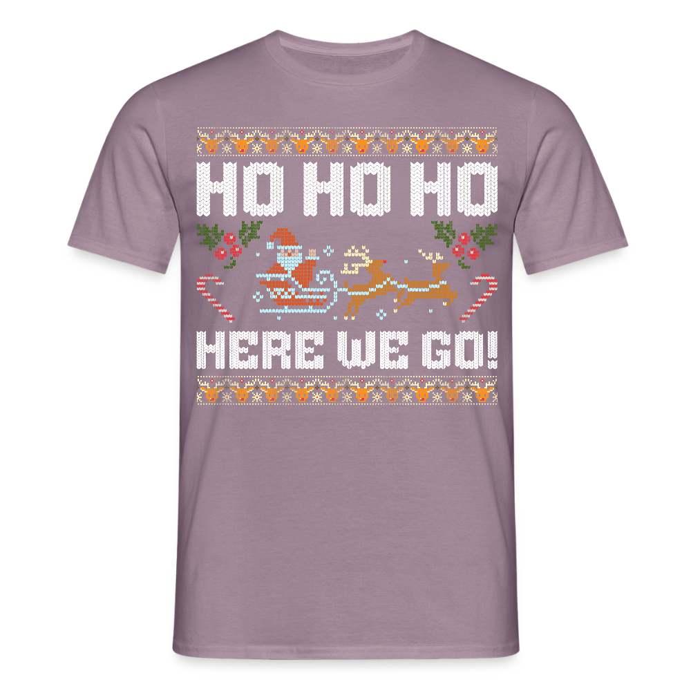 Ho Ho Ho here we go Ugly Xmas Christmas Santa Herren T-Shirt - Lilagrau 