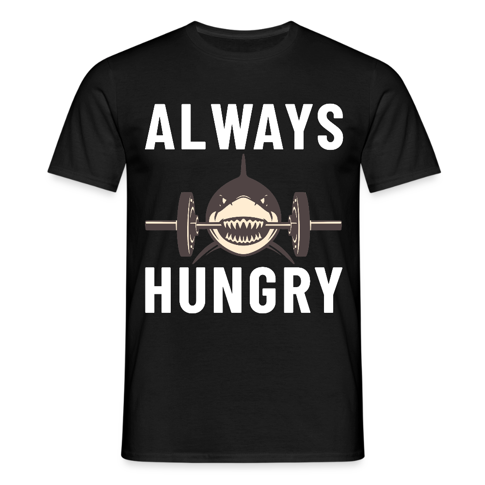 Always hungry shark barbell Herren T-Shirt - Schwarz