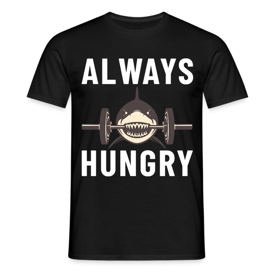 Always hungry shark barbell Herren T-Shirt - Schwarz