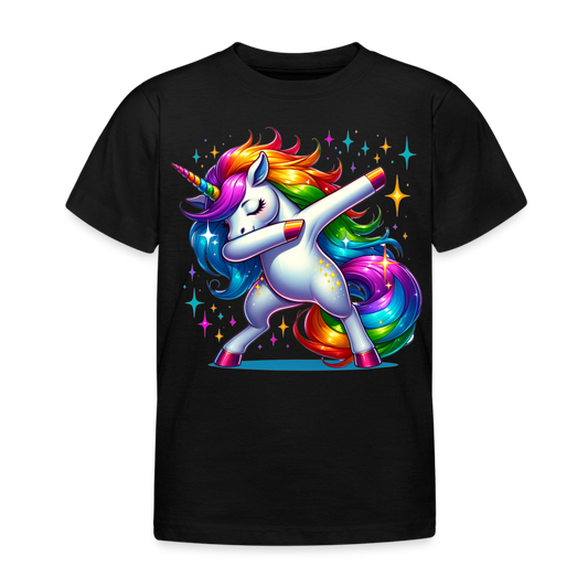 Unicorn Dab Dance Kinder T-Shirt - Schwarz