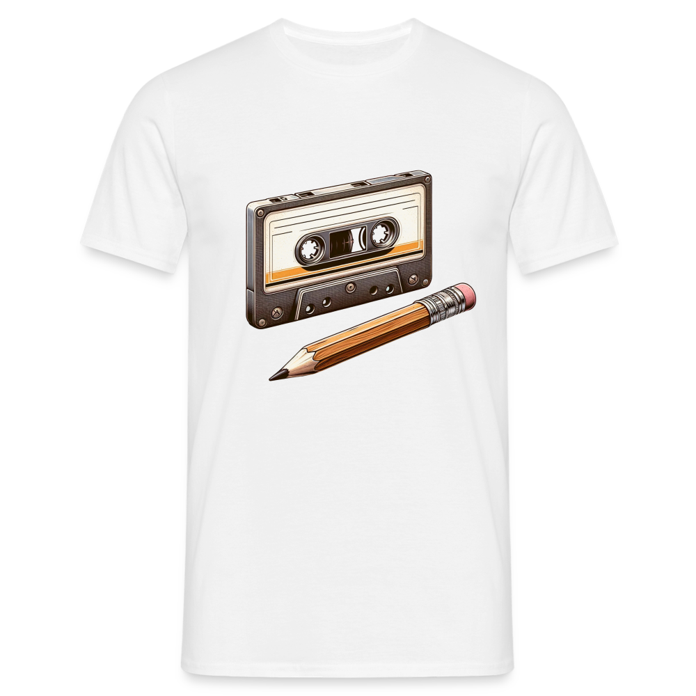 Retro Kassette und Bleistift Herren T-Shirt - weiß