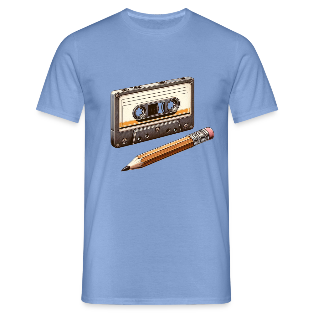 Retro Kassette und Bleistift Herren T-Shirt - carolina blue