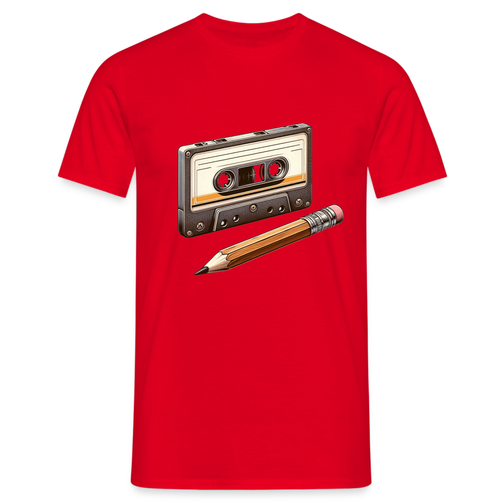 Retro Kassette und Bleistift Herren T-Shirt - Rot