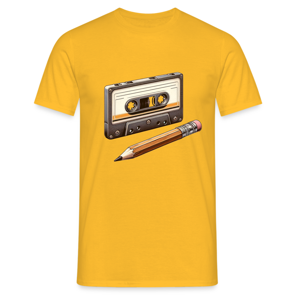 Retro Kassette und Bleistift Herren T-Shirt - Gelb