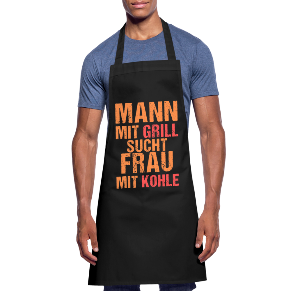 Mann mit Grill sucht Frau mit Kohle Kochschürze - Schwarz
