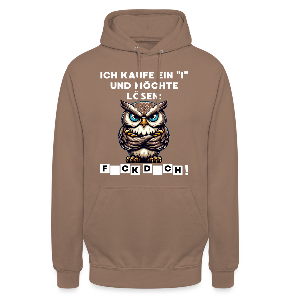 Ich kaufe ein "i" und möchte lösen: F*ck D*ch Eule Unisex Hoodie - Mokka