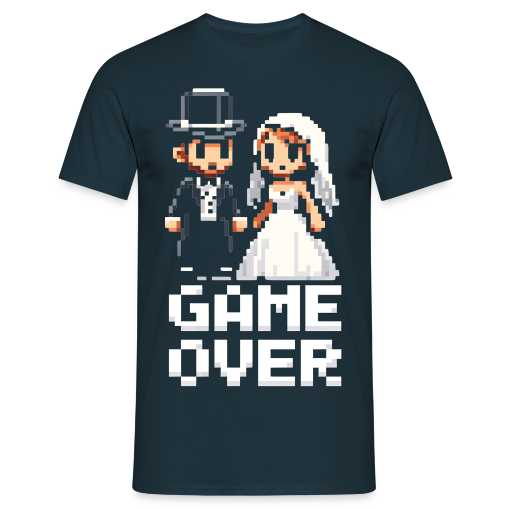 Game Over Wedding Retro Pixel Herren T-Shirt - Navy