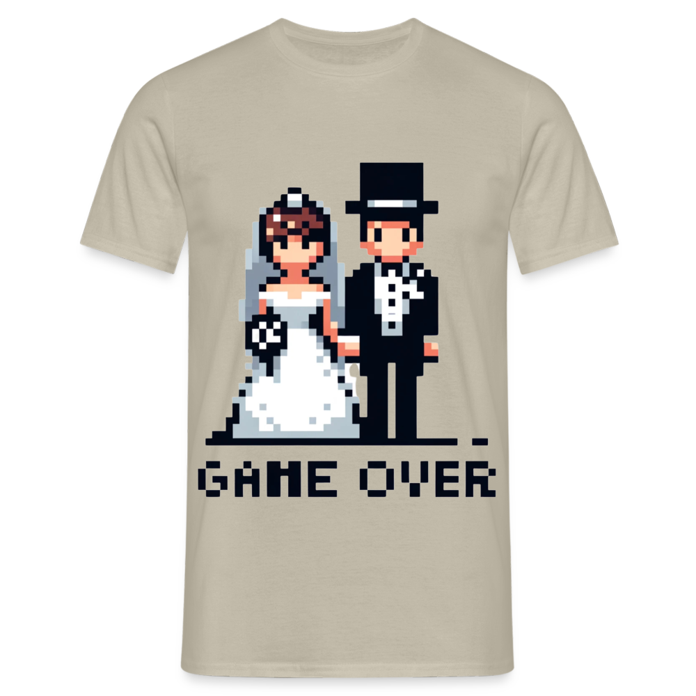 Game Over Wedding Retro Pixel Herren T-Shirt - Sandbeige
