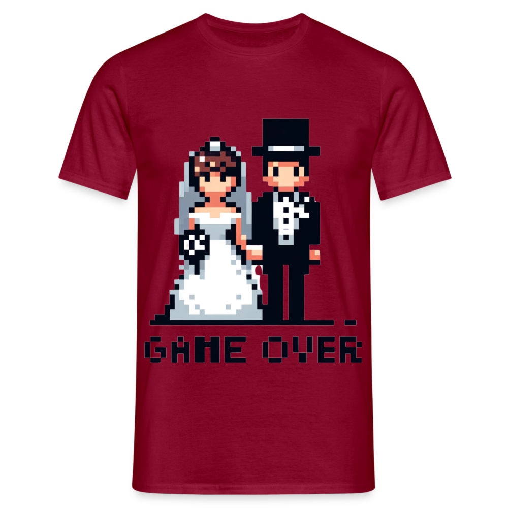 Game Over Wedding Retro Pixel Herren T-Shirt - Ziegelrot