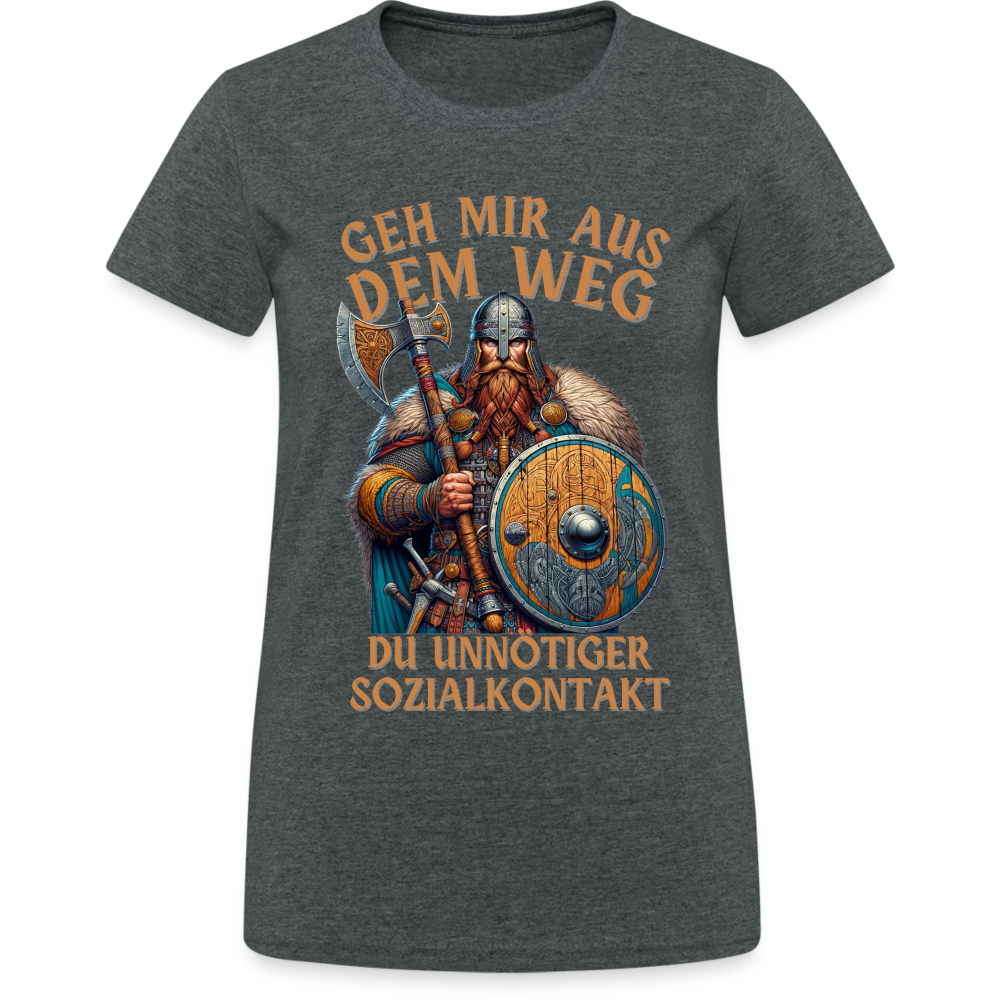 Geh mir aus dem Weg, du unnötiger Sozialkontakt Wikinger Damen T-Shirt - Dunkelgrau meliert