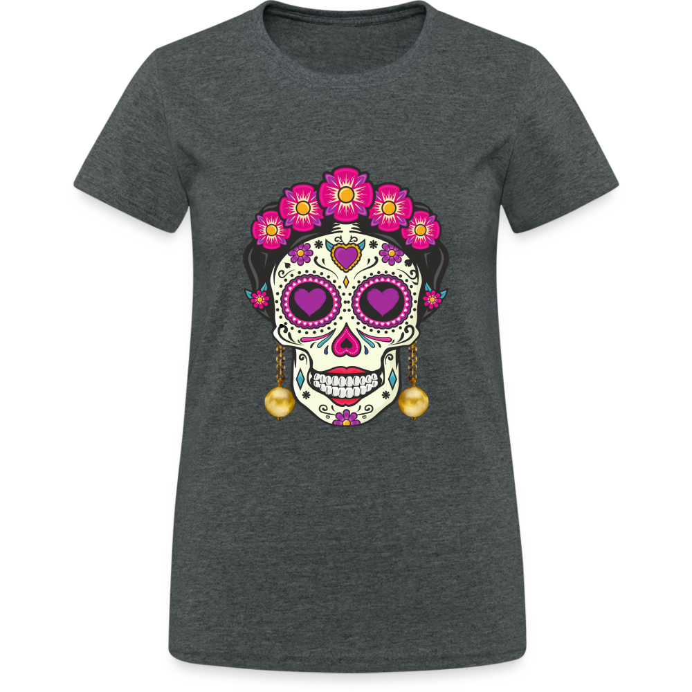 La Catrina Dia De Los Muertos T-Shirt - Dunkelgrau meliert