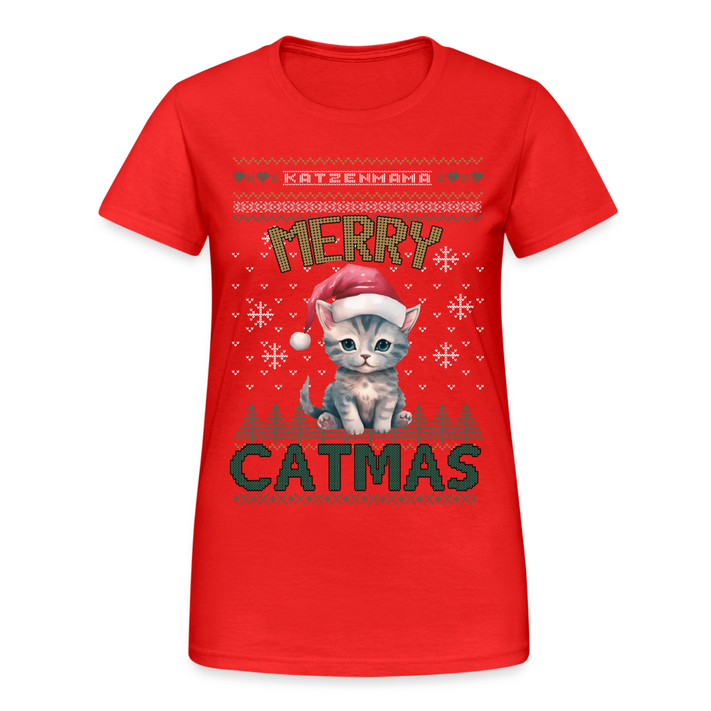 Merry Catmas Kitty Damen T-Shirt - Rot