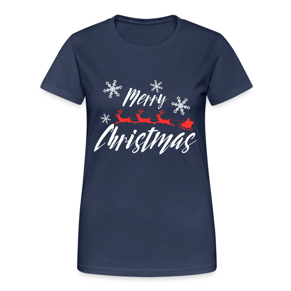 Merry Christmas Sleigh Spirit Damen T-Shirt - Navy