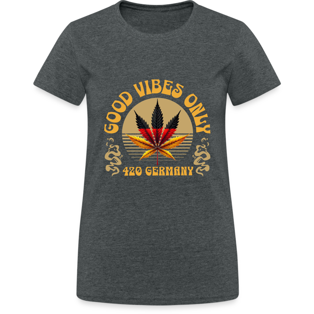 Good vibes only Cannabis 420 Germany Damen T-Shirt - Dunkelgrau meliert