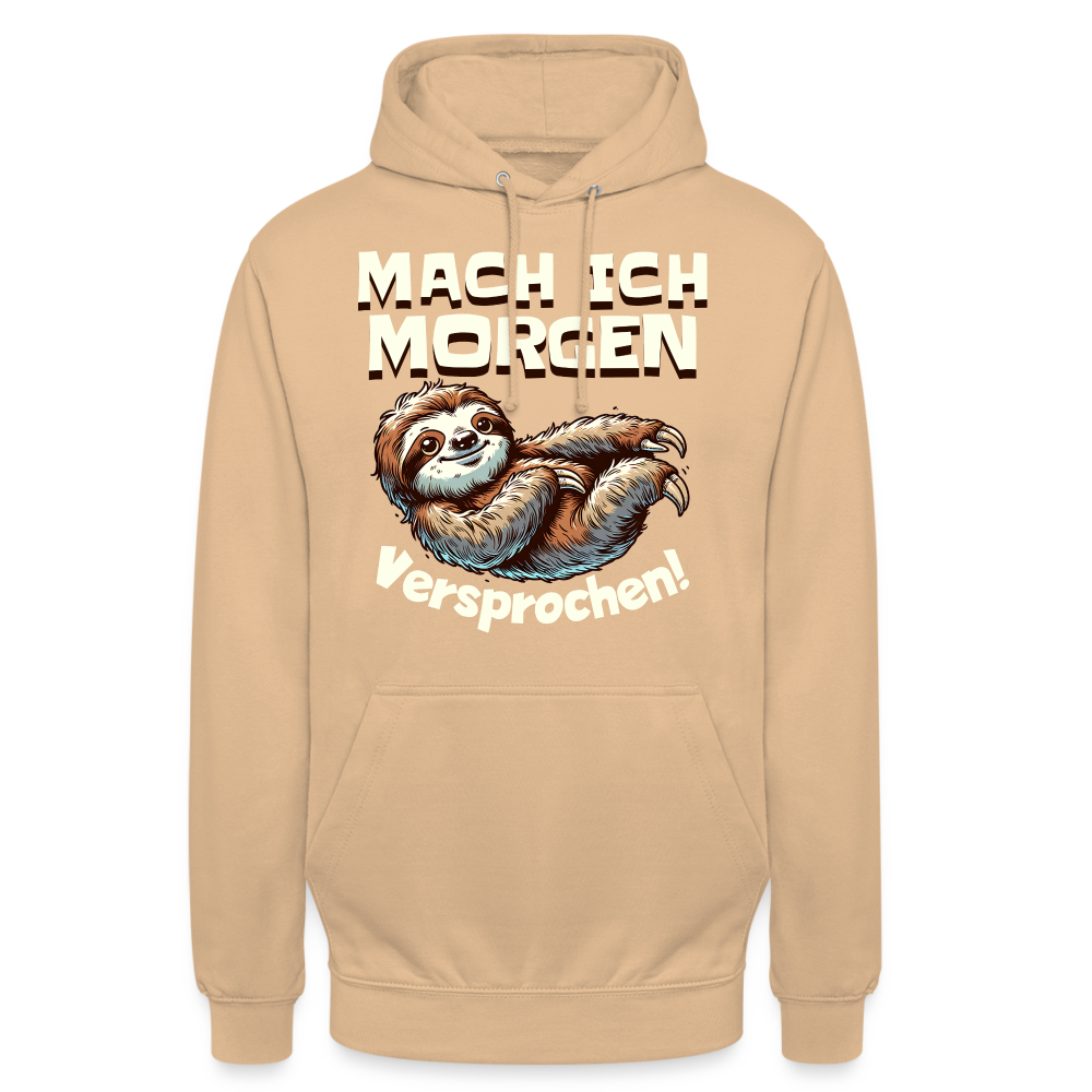 Mach ich morgen, versprochen Faultier Unisex Hoodie - Beige