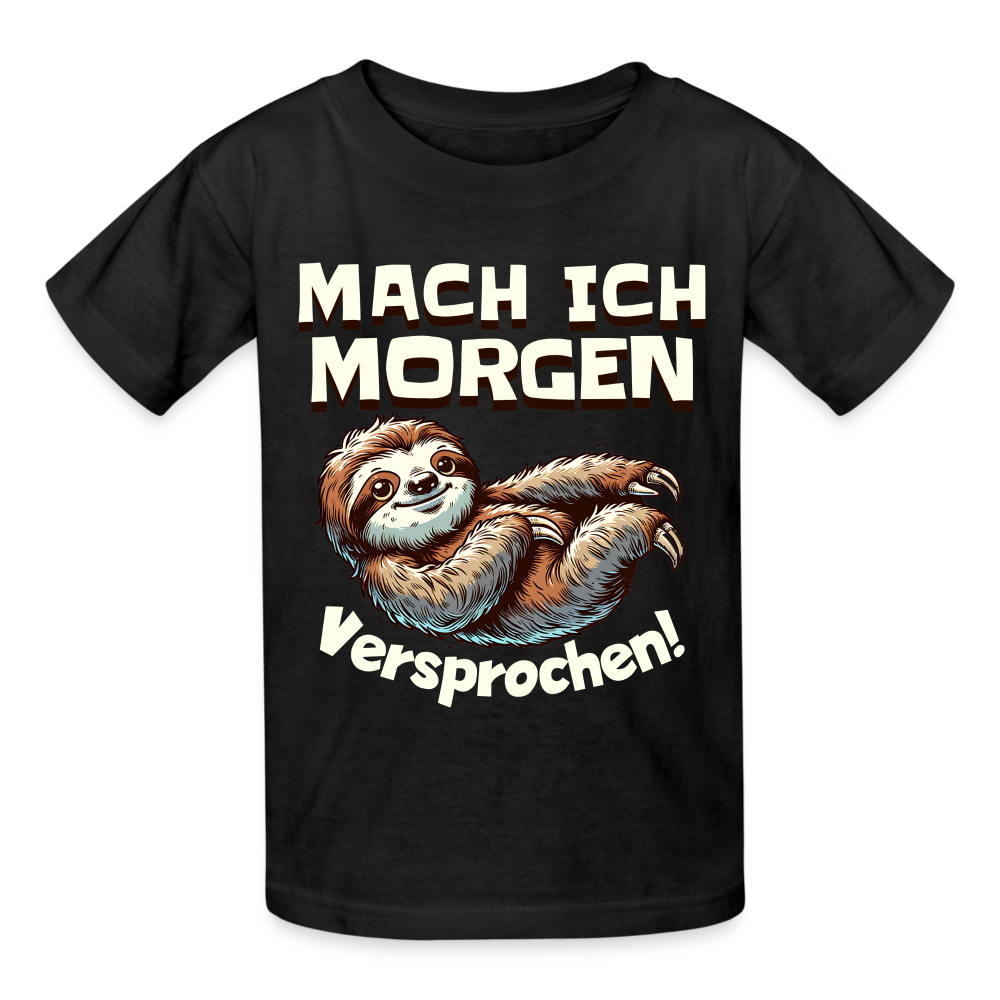 Mach ich morgen, versprochen Faultier Kinder T-Shirt - Schwarz