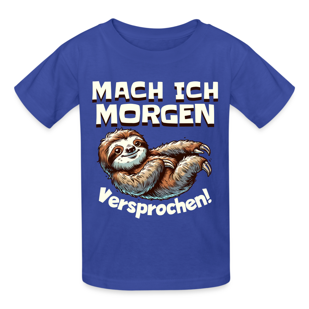 Mach ich morgen, versprochen Faultier Kinder T-Shirt - Royalblau