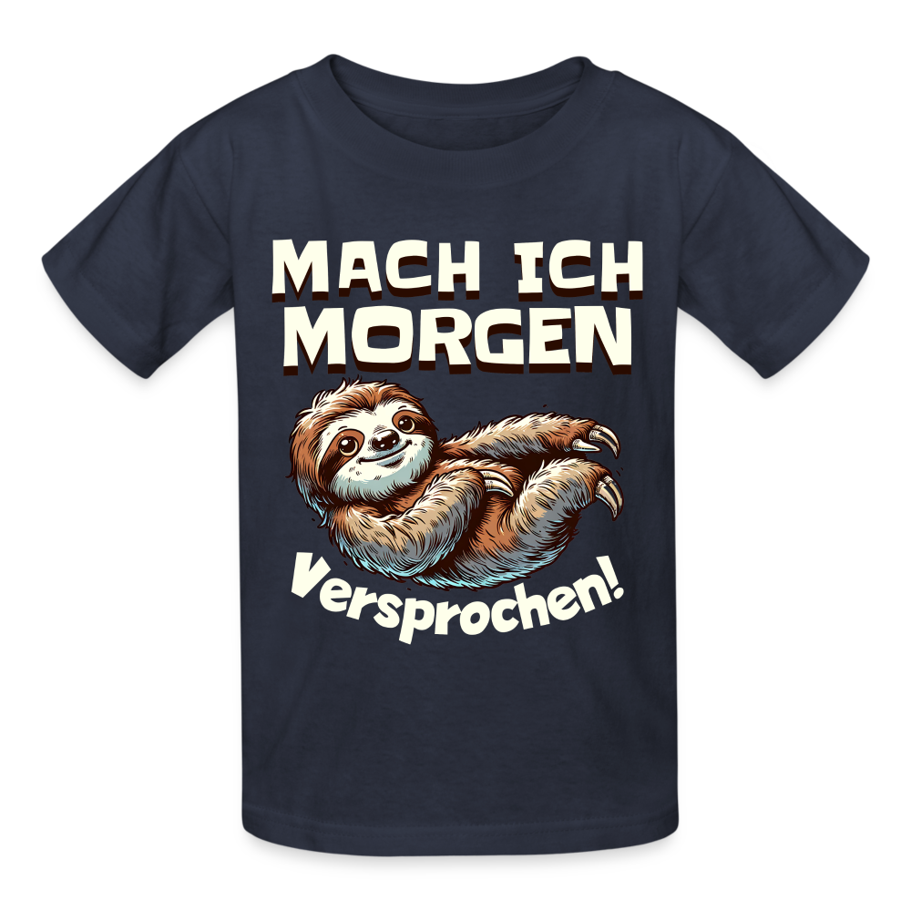 Mach ich morgen, versprochen Faultier Kinder T-Shirt - Navy