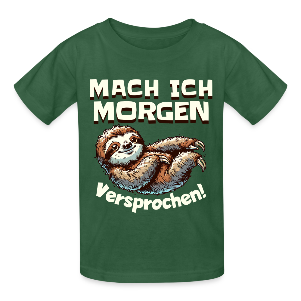 Mach ich morgen, versprochen Faultier Kinder T-Shirt - Flaschengrün