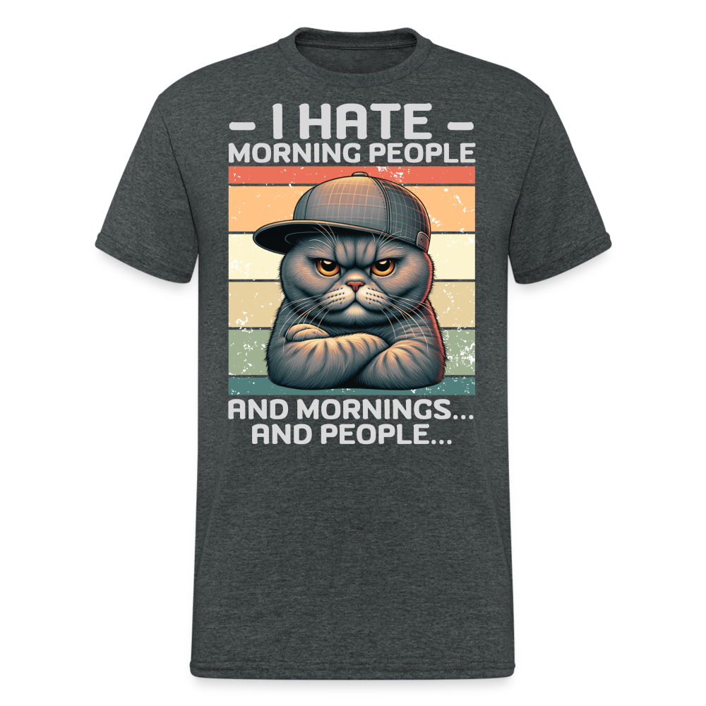 I hate morning people and mornings and people Katze Herren T-Shirt - Dunkelgrau meliert