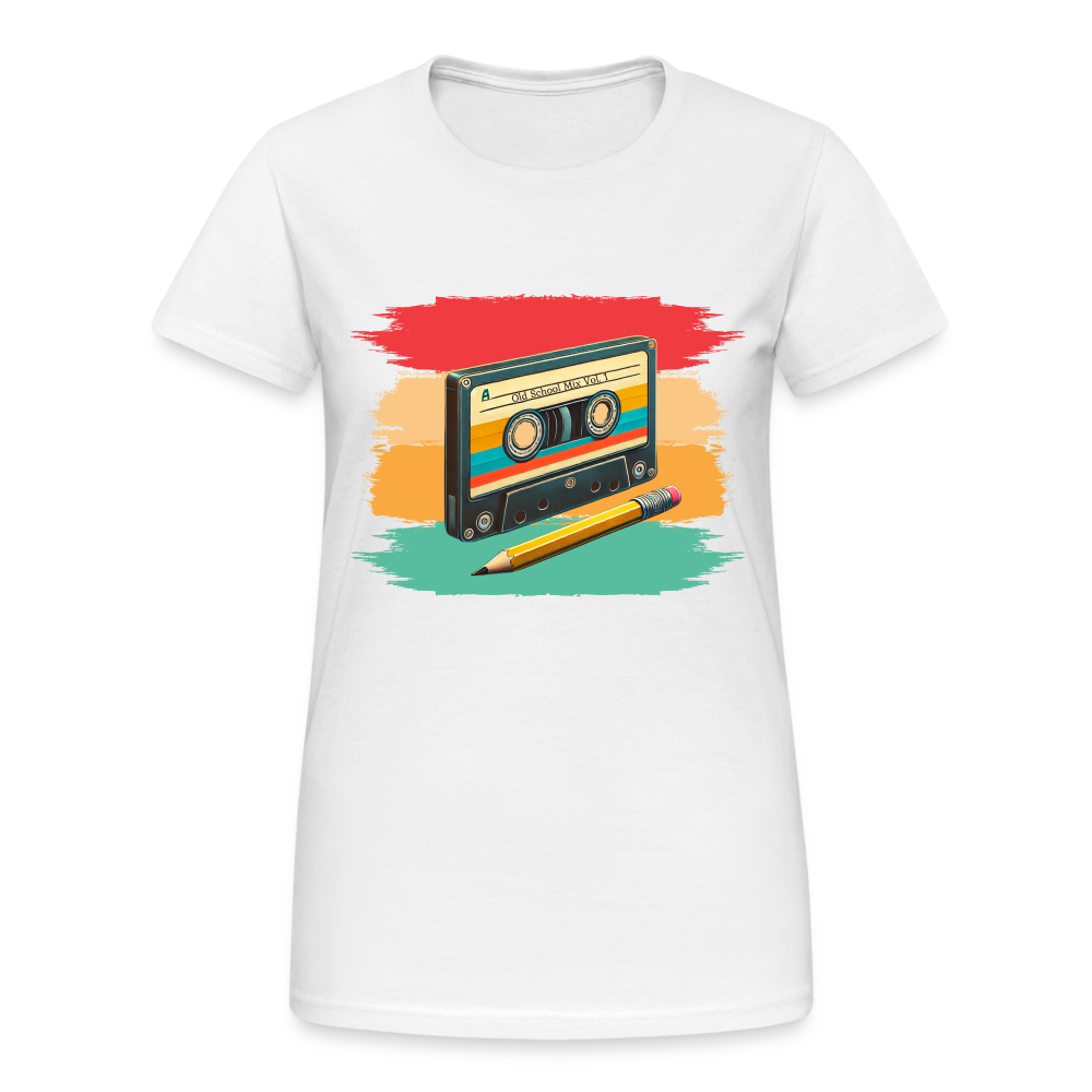 Retro Kassette und Bleistift Damen T-Shirt - Weiß