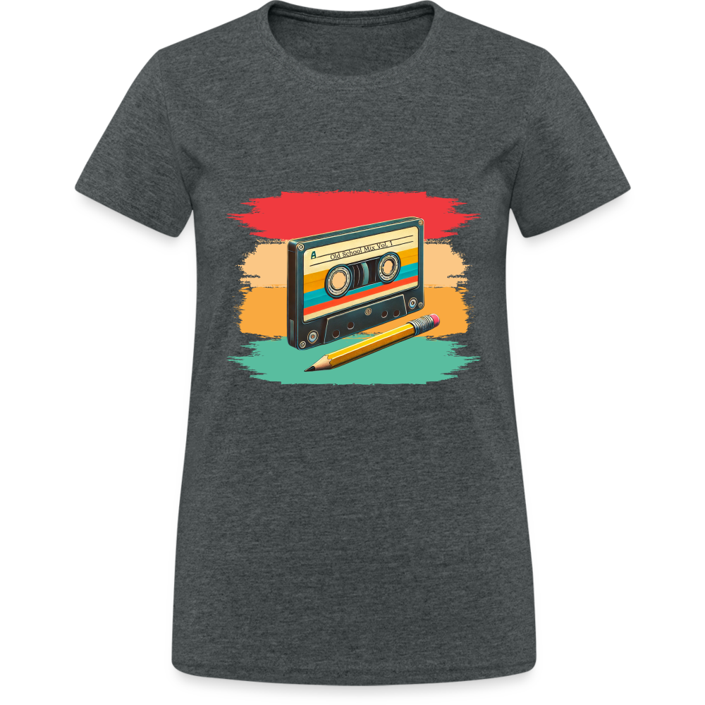 Retro Kassette und Bleistift Damen T-Shirt - Dunkelgrau meliert