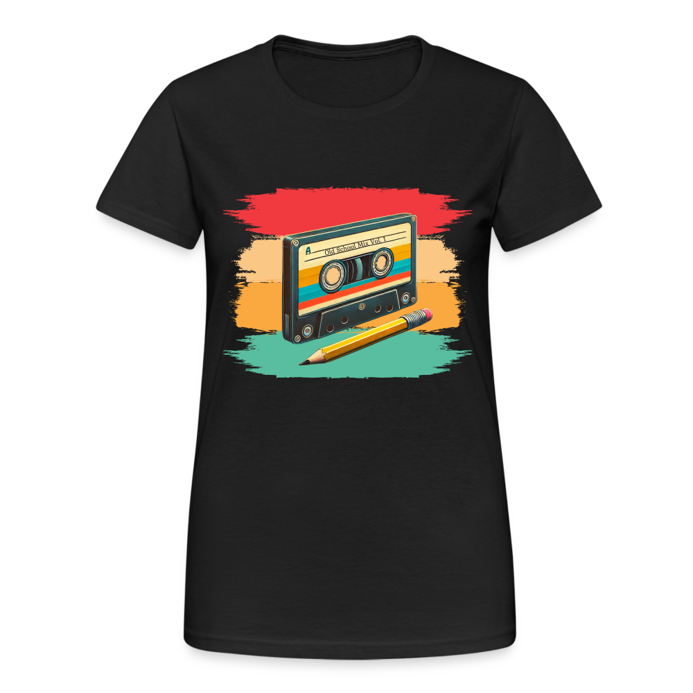 Retro Kassette und Bleistift Damen T-Shirt - Schwarz