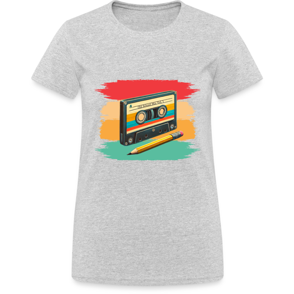 Retro Kassette und Bleistift Damen T-Shirt - Grau meliert