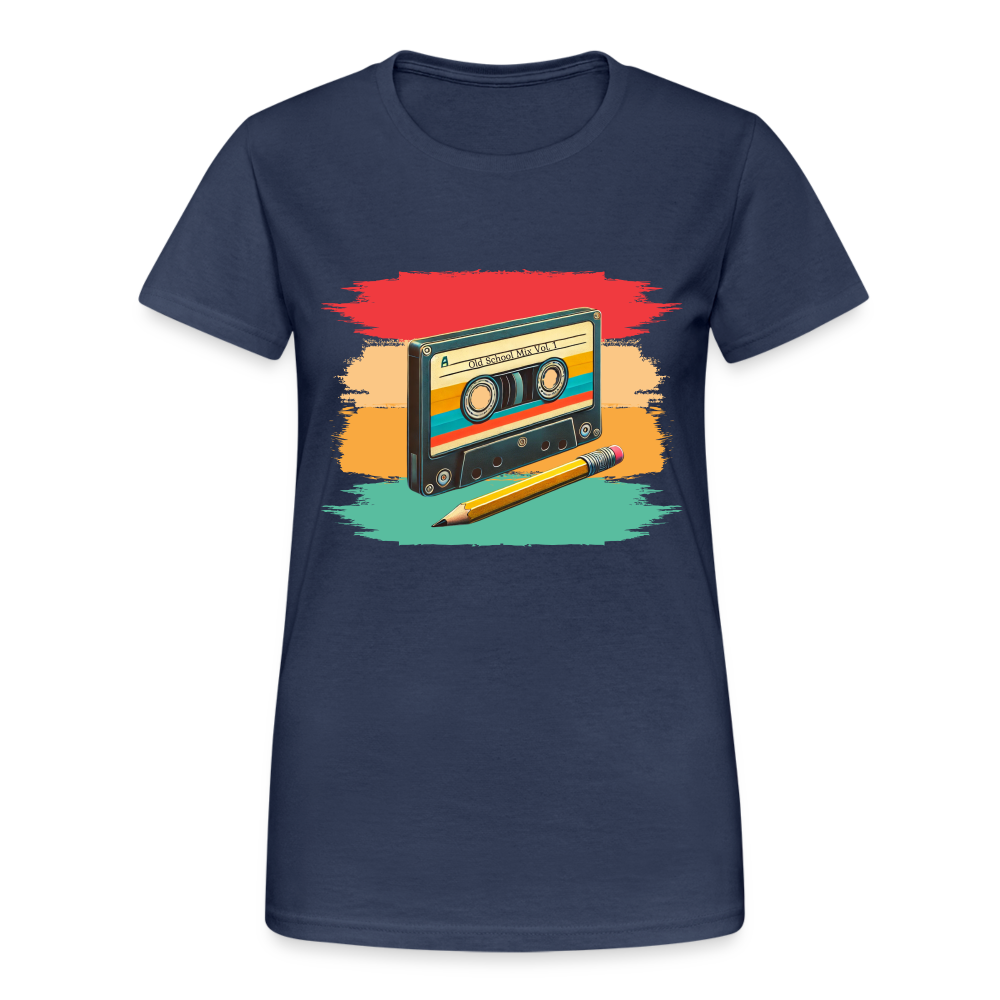 Retro Kassette und Bleistift Damen T-Shirt - Navy