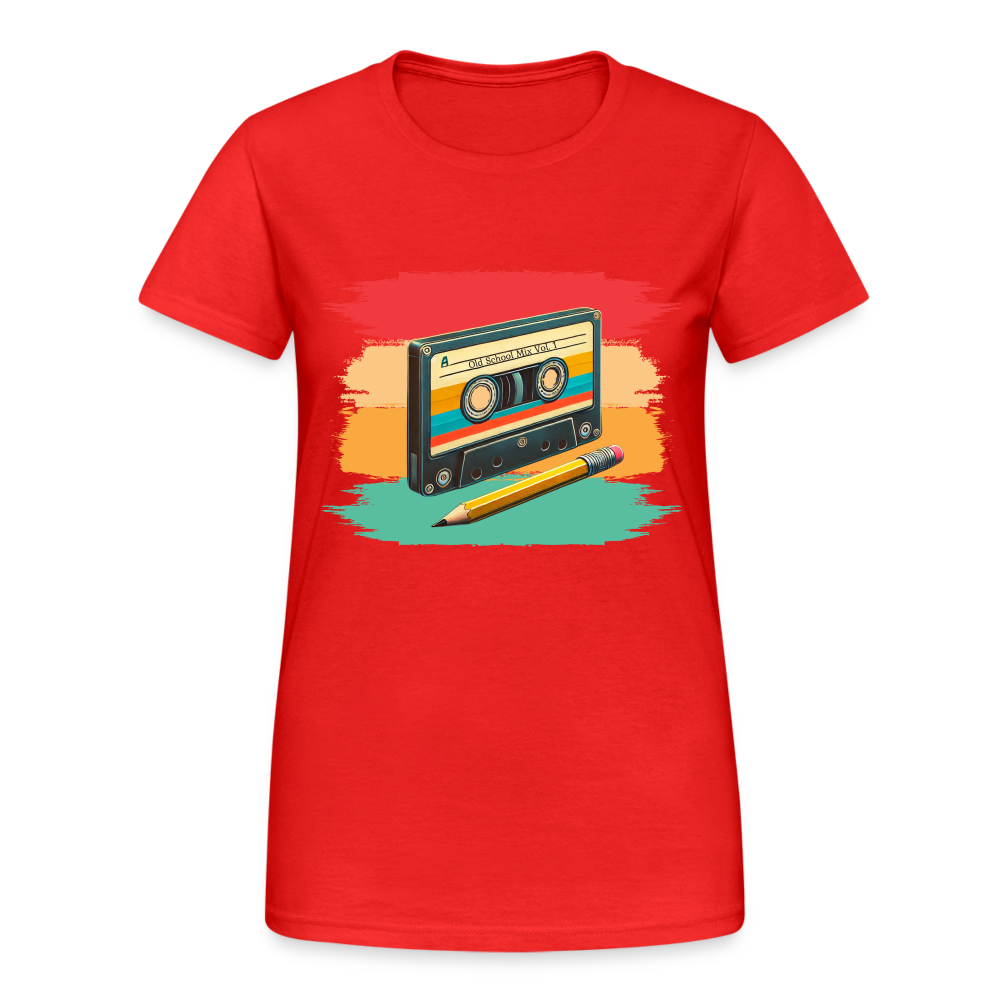 Retro Kassette und Bleistift Damen T-Shirt - Rot