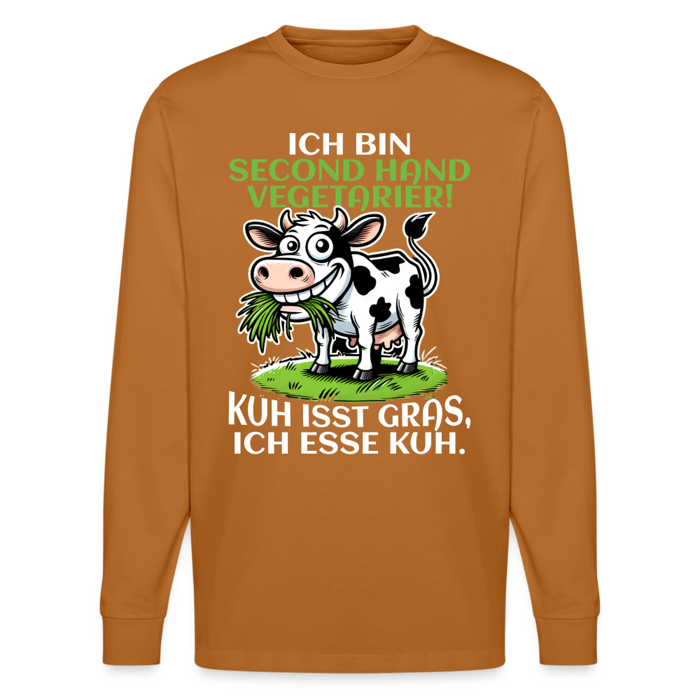 Ich bin Second Hand Vegetarier Kuh isst Gras ich esse Kuh Unisex Bio-Langarmshirt Stanley/Stella - Herbstorange