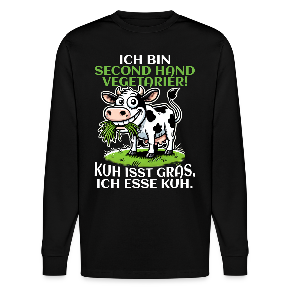 Ich bin Second Hand Vegetarier Kuh isst Gras ich esse Kuh Unisex Bio-Langarmshirt Stanley/Stella - Schwarz