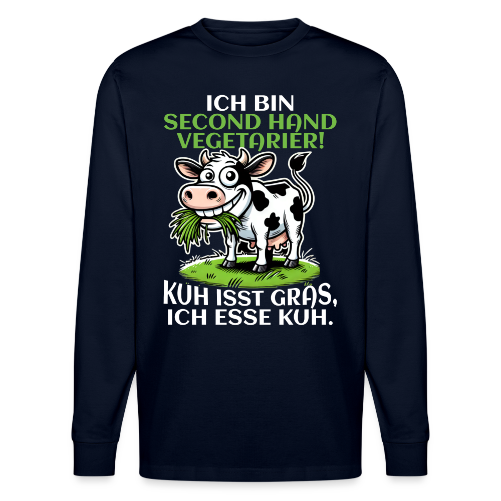 Ich bin Second Hand Vegetarier Kuh isst Gras ich esse Kuh Unisex Bio-Langarmshirt Stanley/Stella - Navy