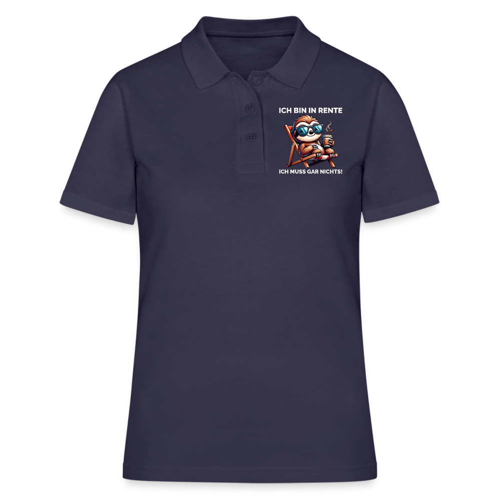 Ich bin in Rente ich muss gar nichts! Faultier Damen Poloshirt - Navy