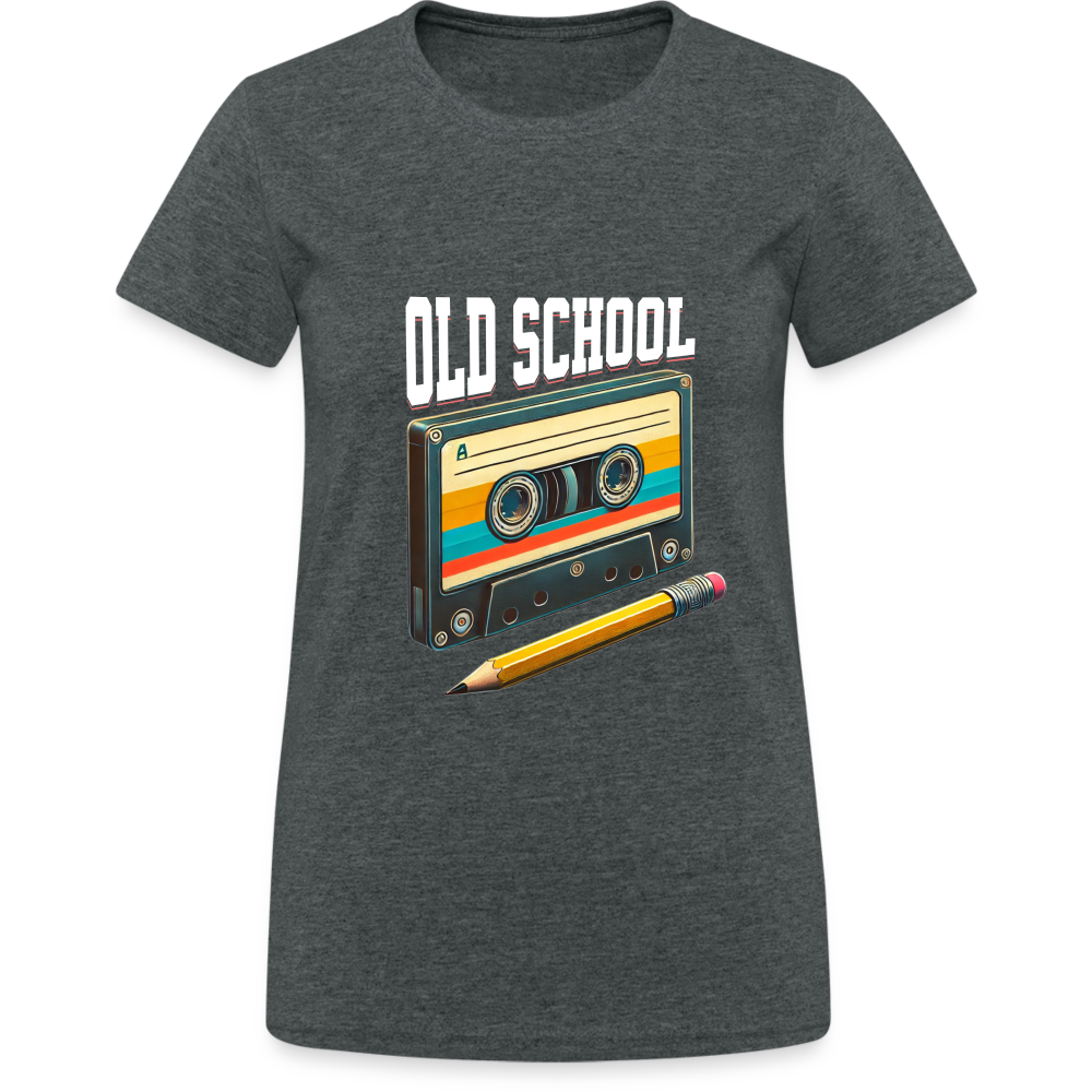 Retro Kassette und Bleistift Old School Damen T-Shirt - Dunkelgrau meliert