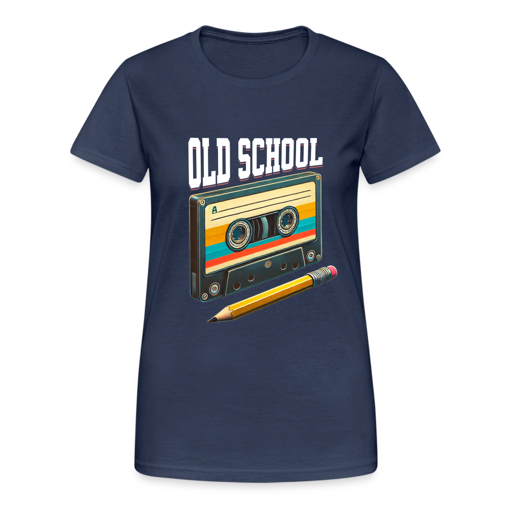 Retro Kassette und Bleistift Old School Damen T-Shirt - Navy