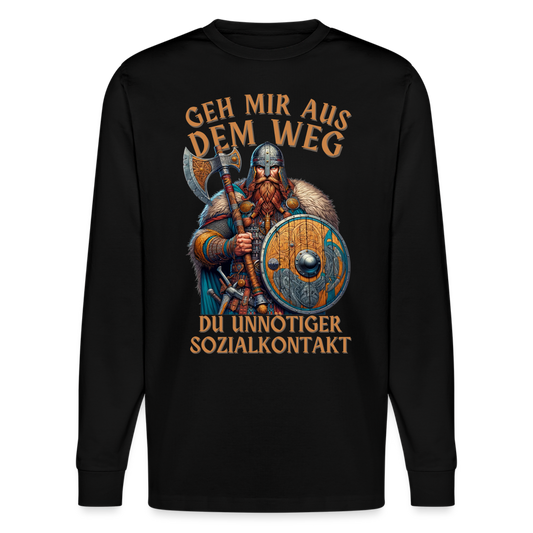 Geh mir aus dem Weg, du unnötiger Sozialkontakt Wikinger Unisex Bio-Langarmshirt Stanley/Stella - Schwarz