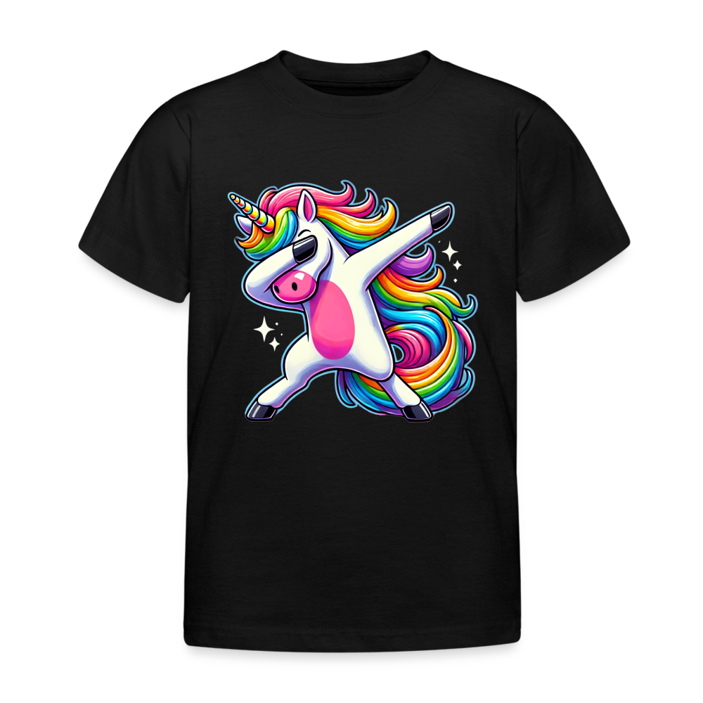 Unicorn Dab Dance Kinder T-Shirt - Schwarz